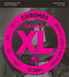 D'Addario ECB81 XL Chromes Flatwound Electric Bass Strings Front View
